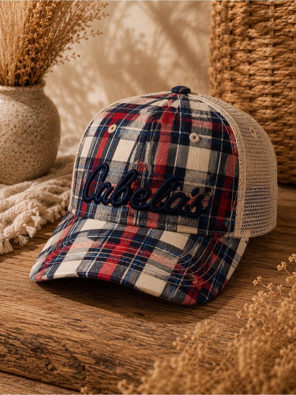 Cabela’s Plaid Logo‎ Adjustable Trucker Mesh Baseball Cap Hat